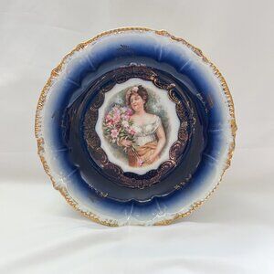 Royal Bavarian Antique Decorative Cobalt Blue China Bowl with Portrait, Germany